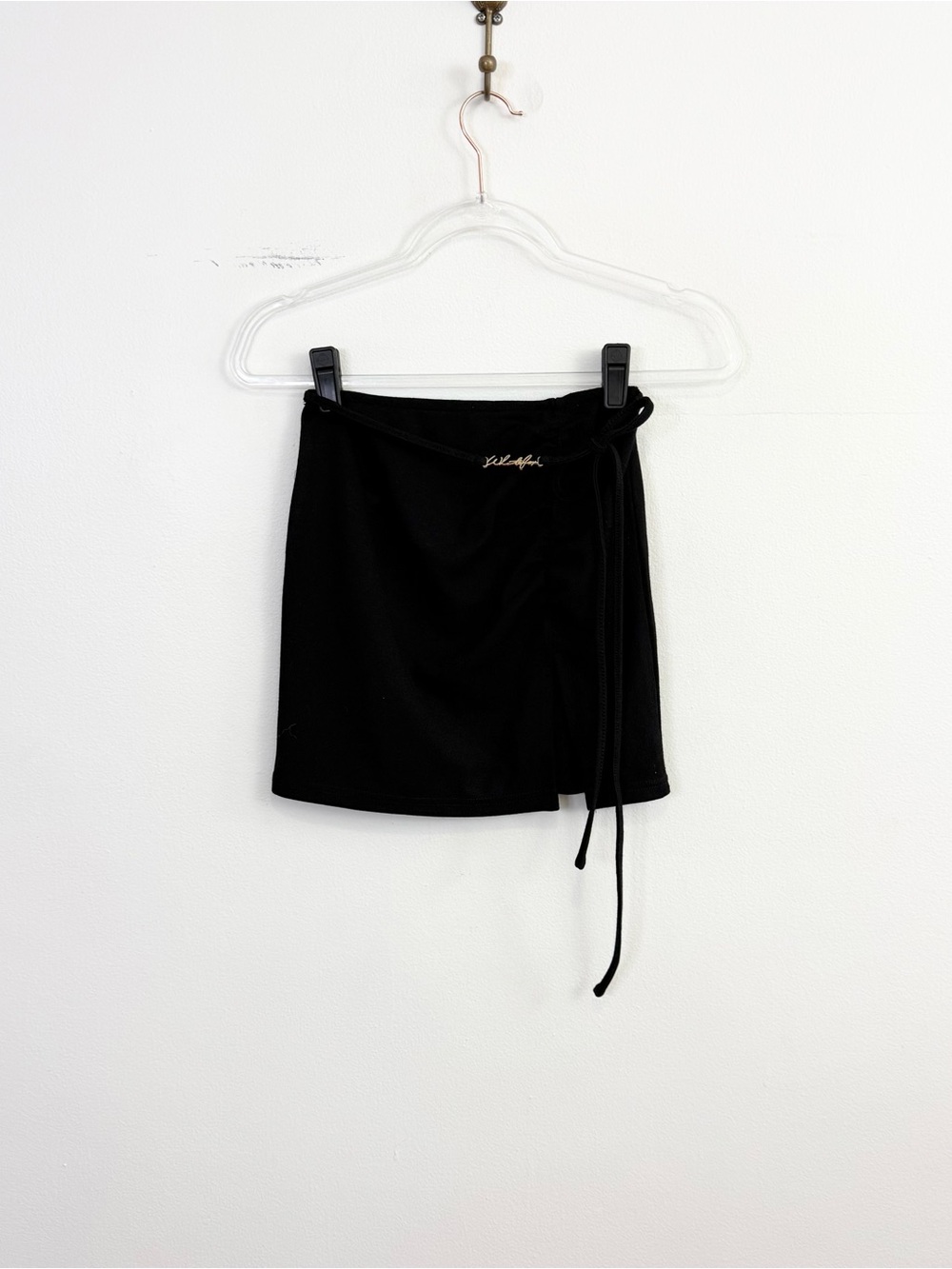 White Fox Black Mini Wrap Skirt Tie Side Ribbed Bodycon Size S